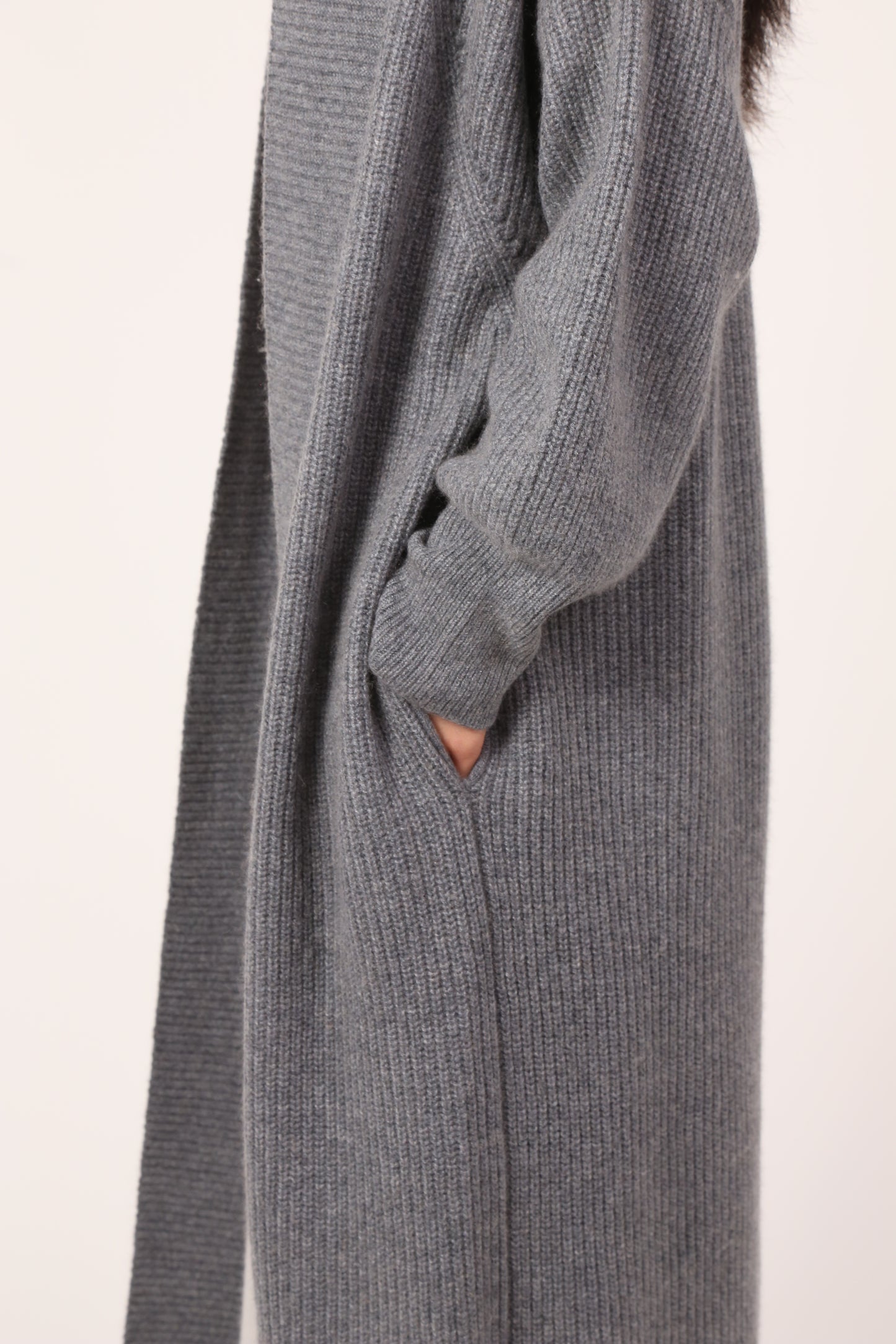 RIBBED COAT IN HEATHER GREY