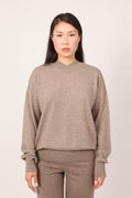 v-neck jumper in natural brown