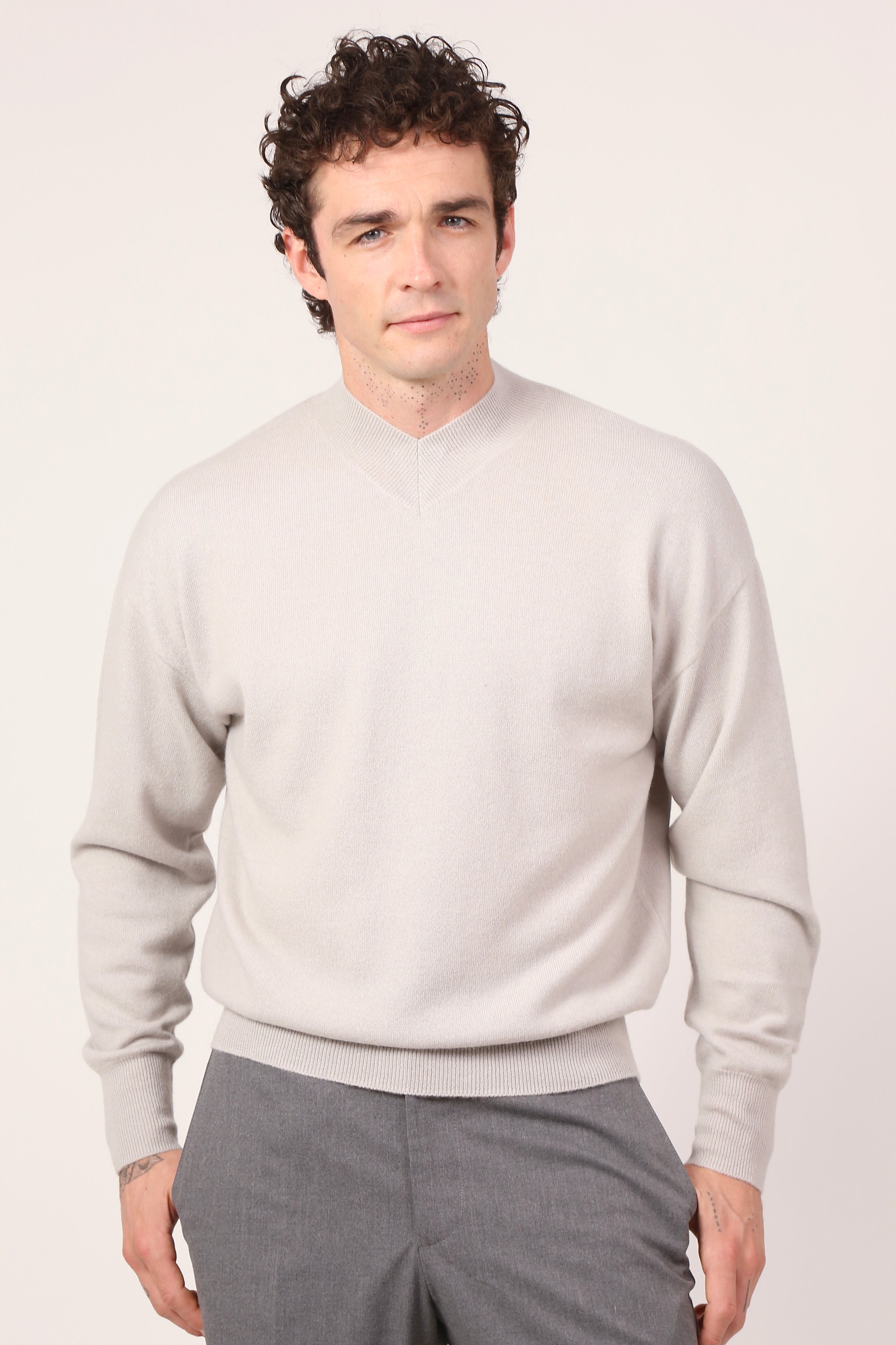 v-neck jumper in clay grey
