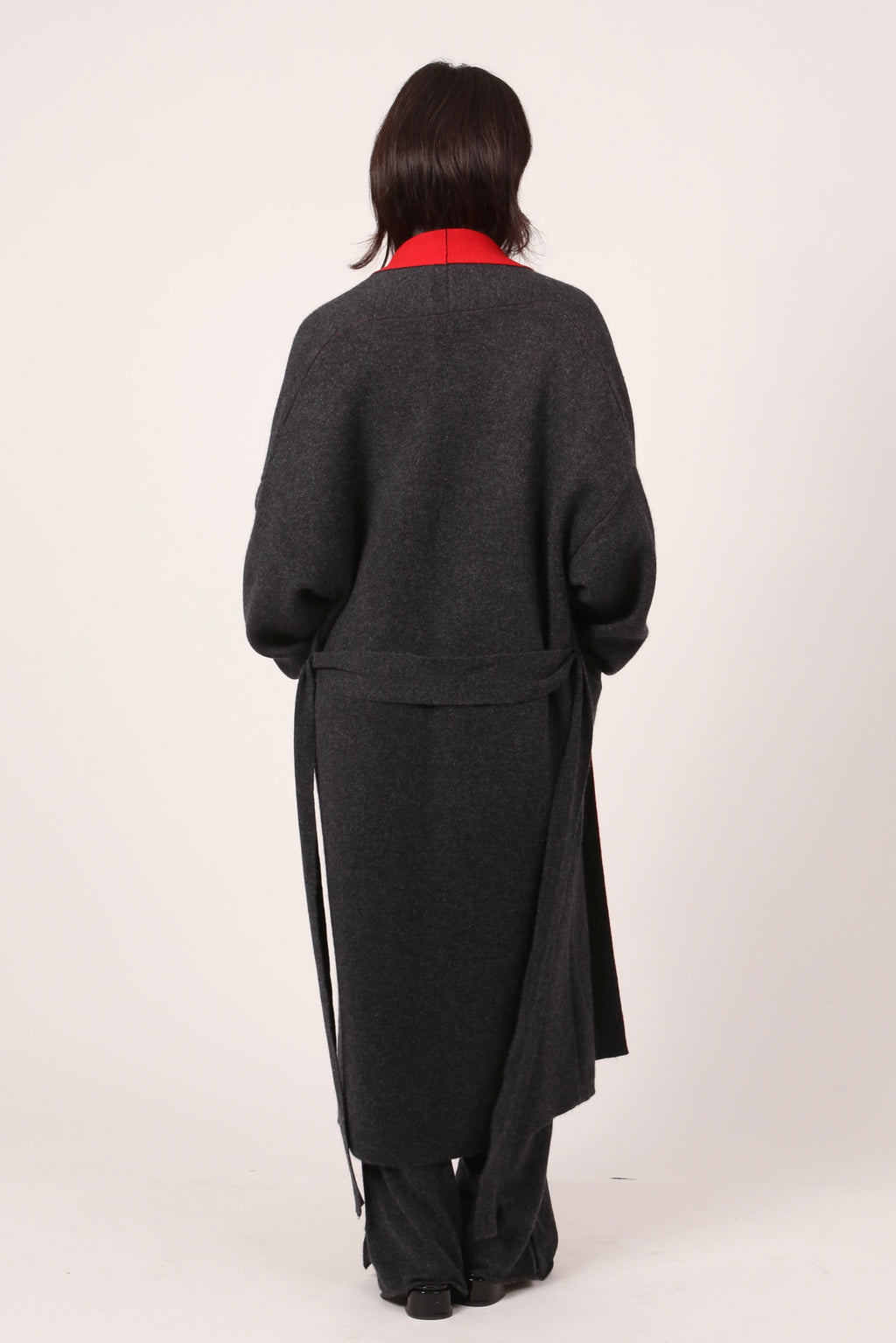 two colour coat in dark grey & red