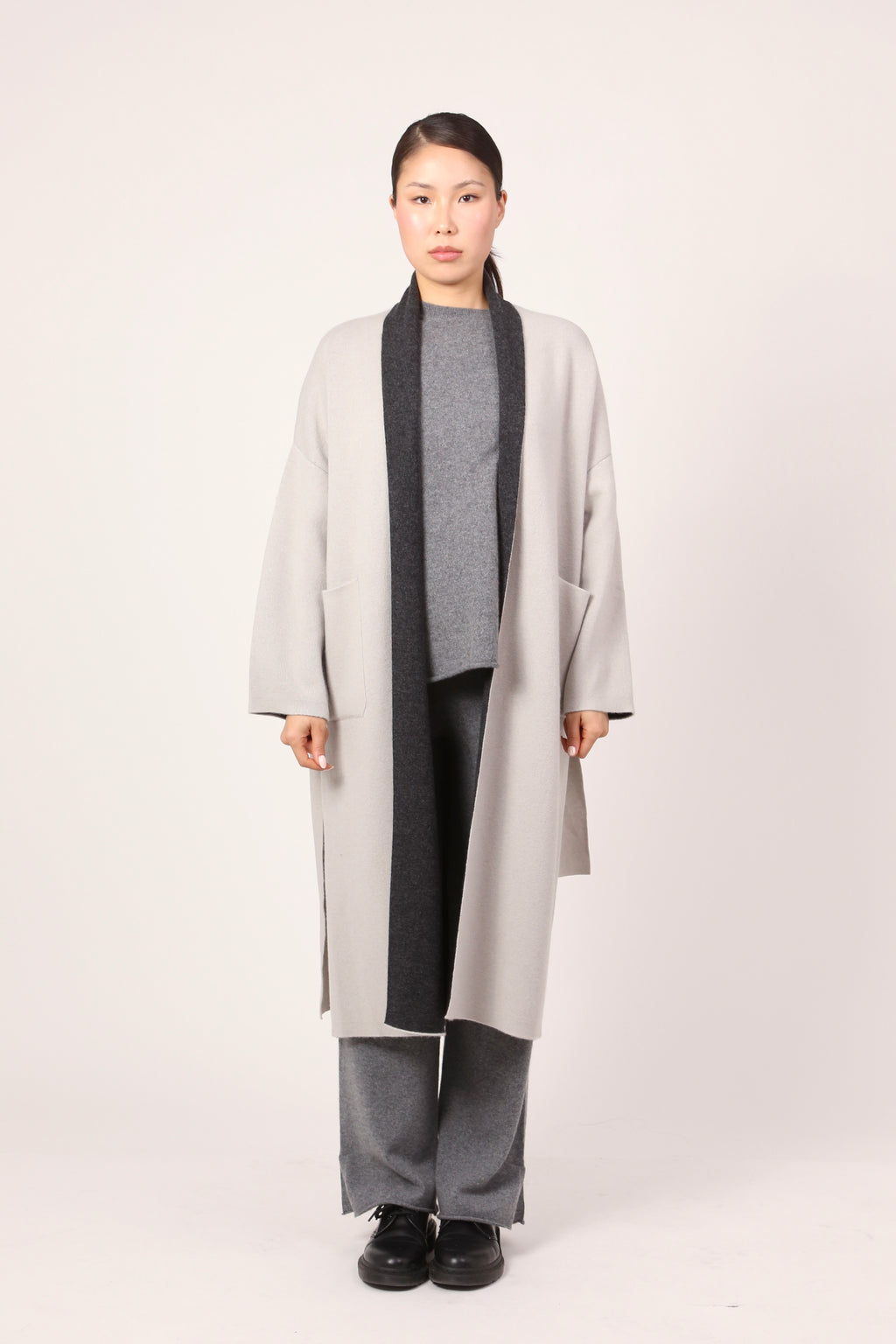 two-colour coat in clay grey & dark grey