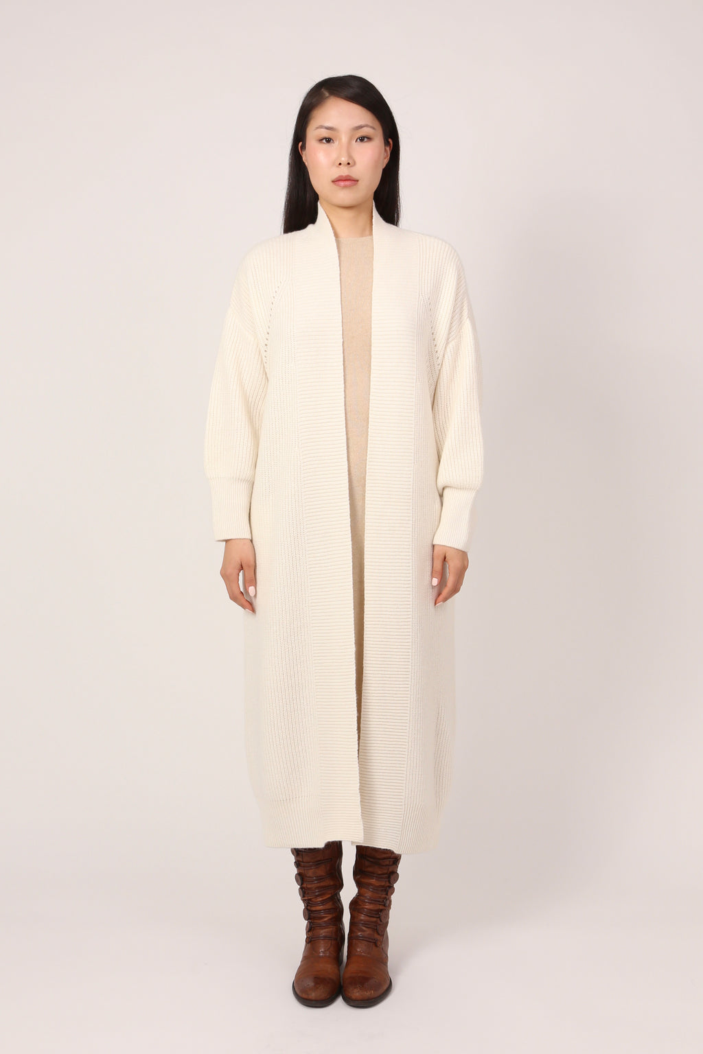 ribbed coat in cream