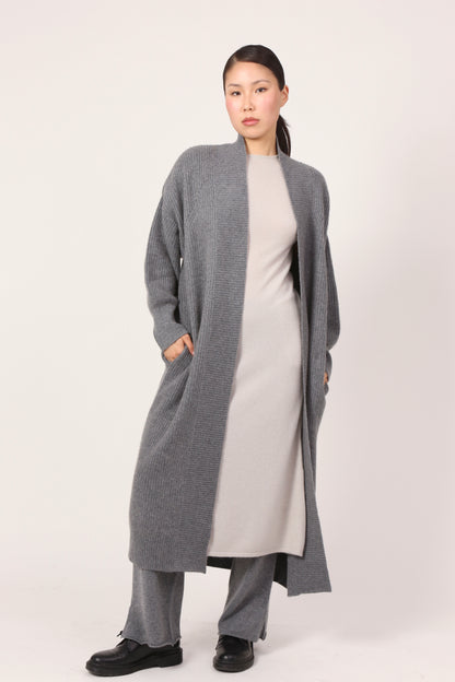 RIBBED COAT IN HEATHER GREY