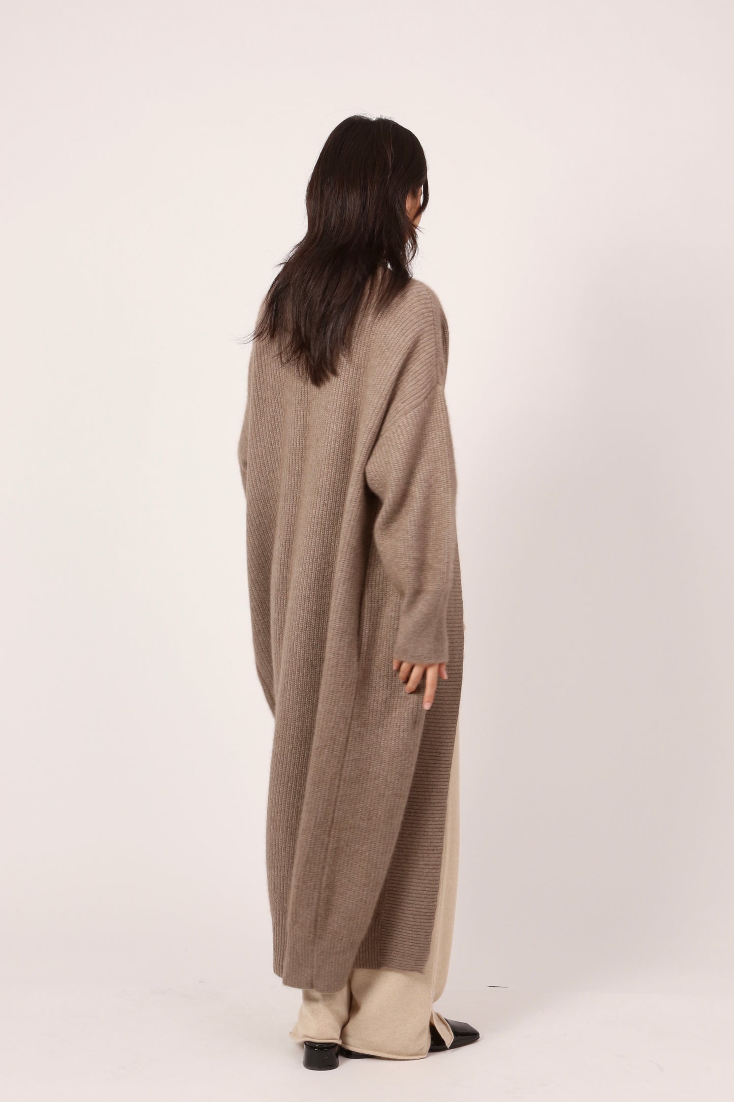 RIBBED COAT IN NATURAL BROWN