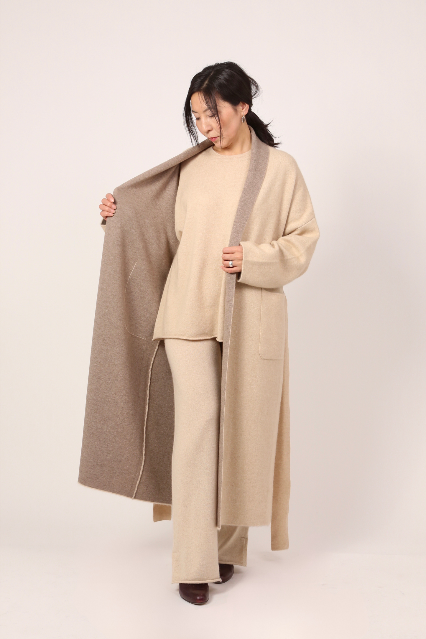 TWO-COLOUR COAT IN BEIGE & BROWN