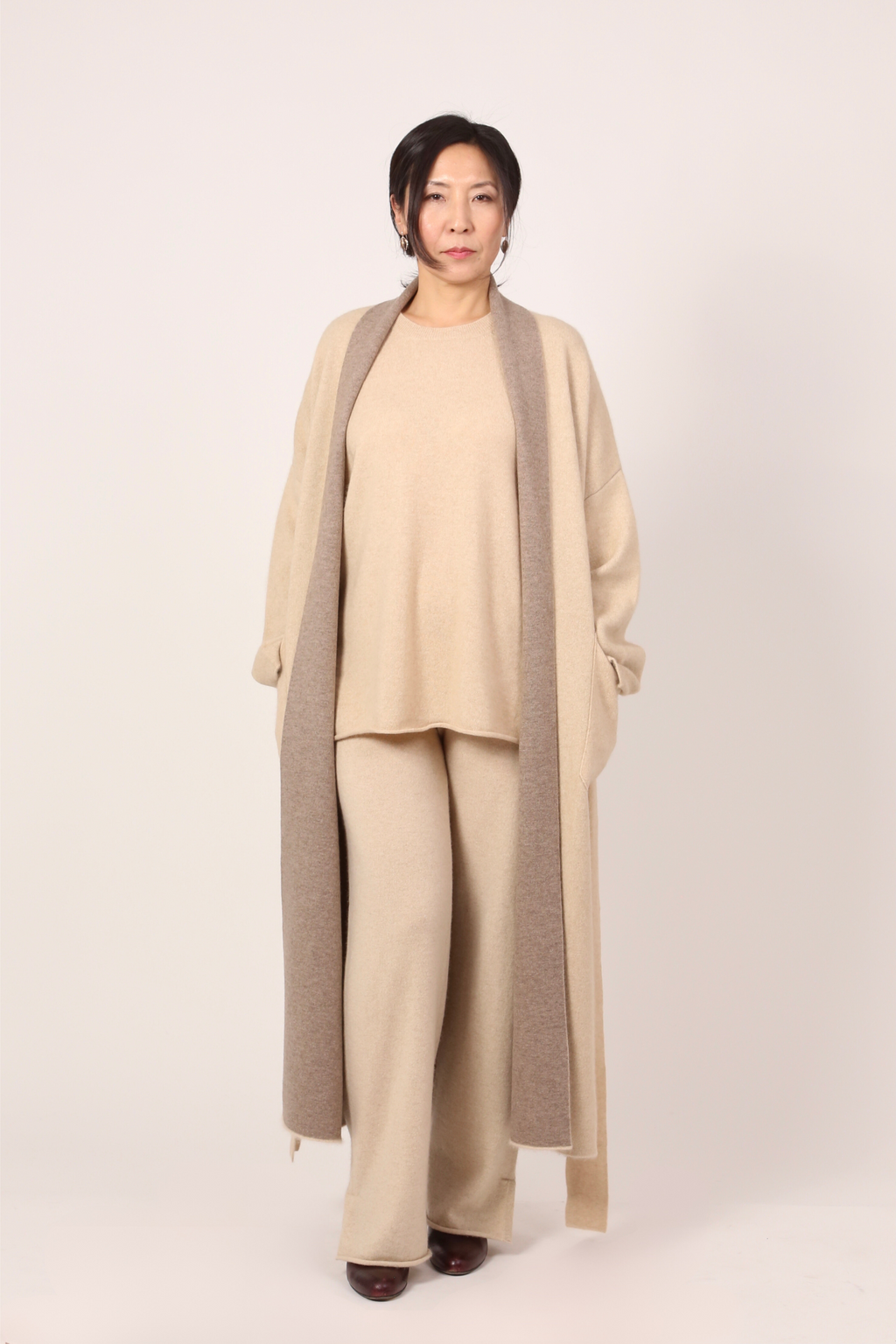 two-colour coat in beige & brown