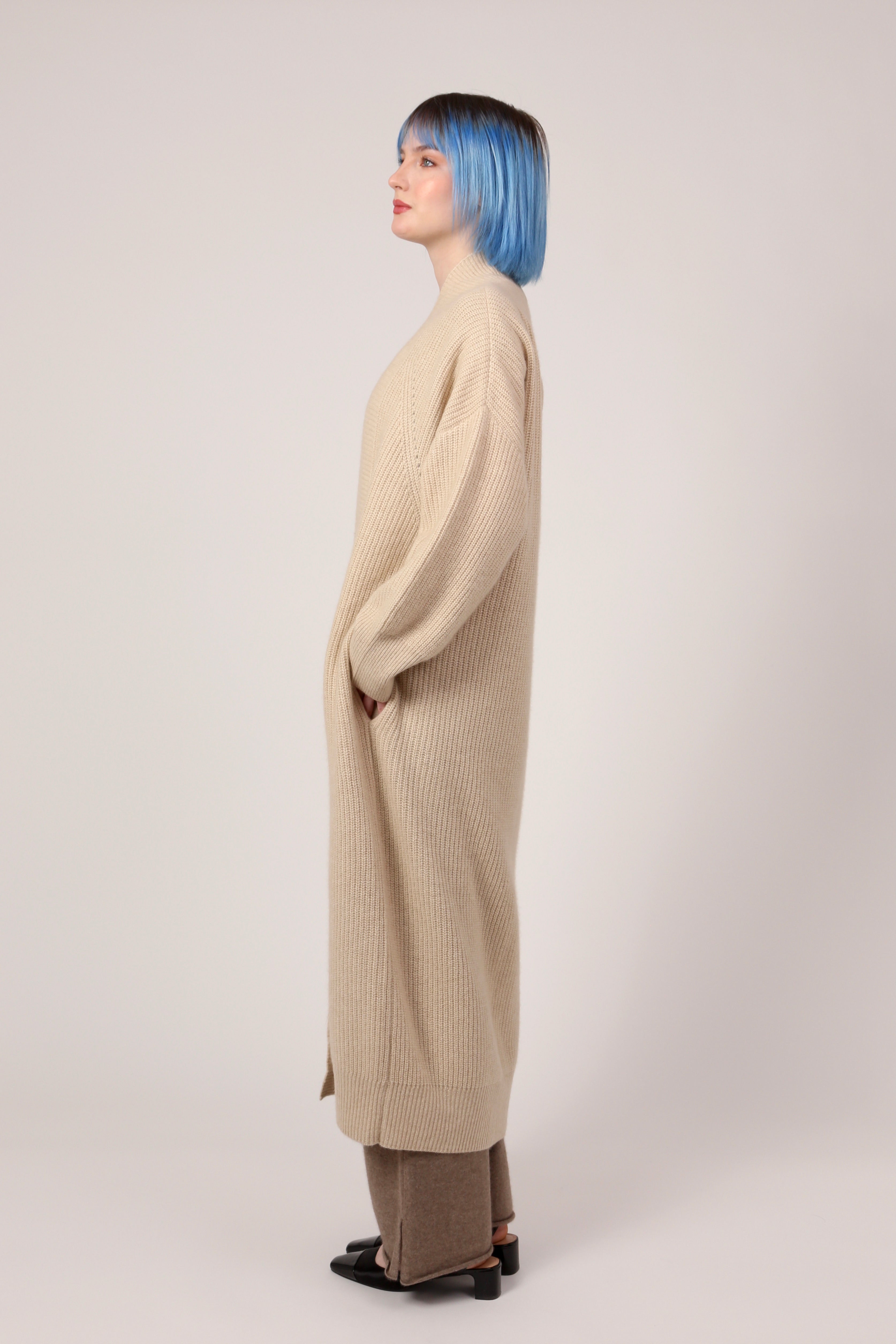 ribbed coat in beige