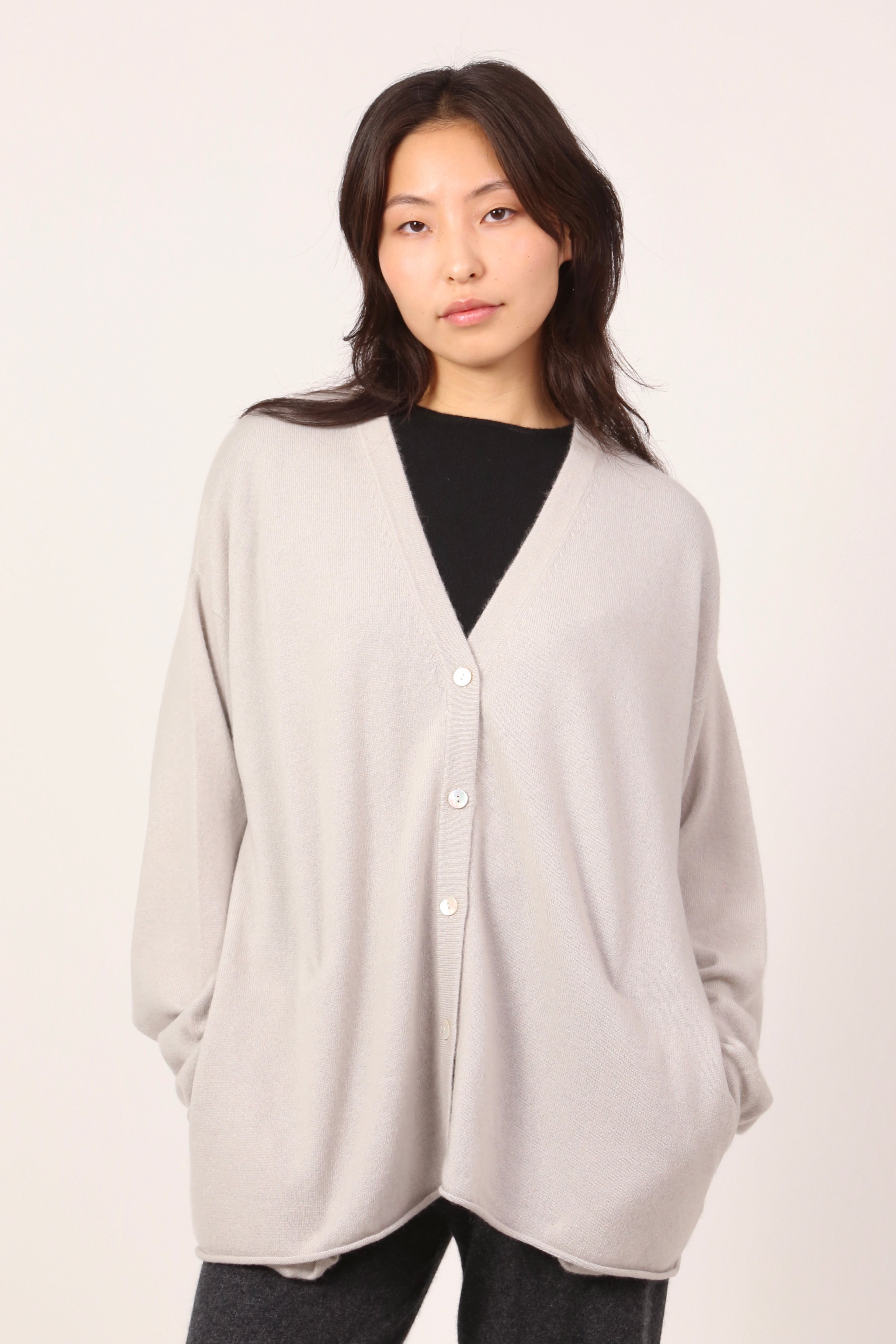v-neck cardi in clay grey