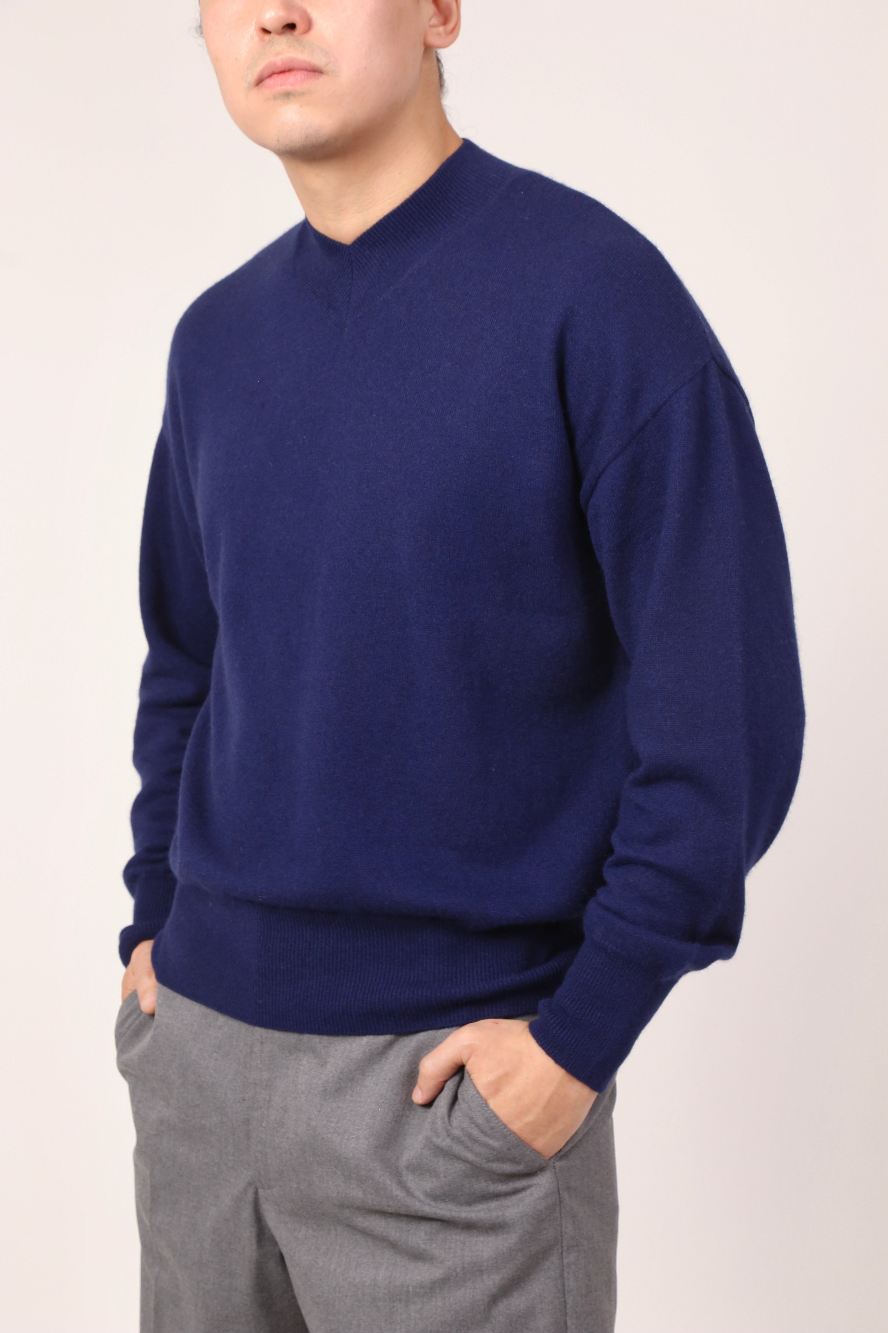 v-neck jumper in navy