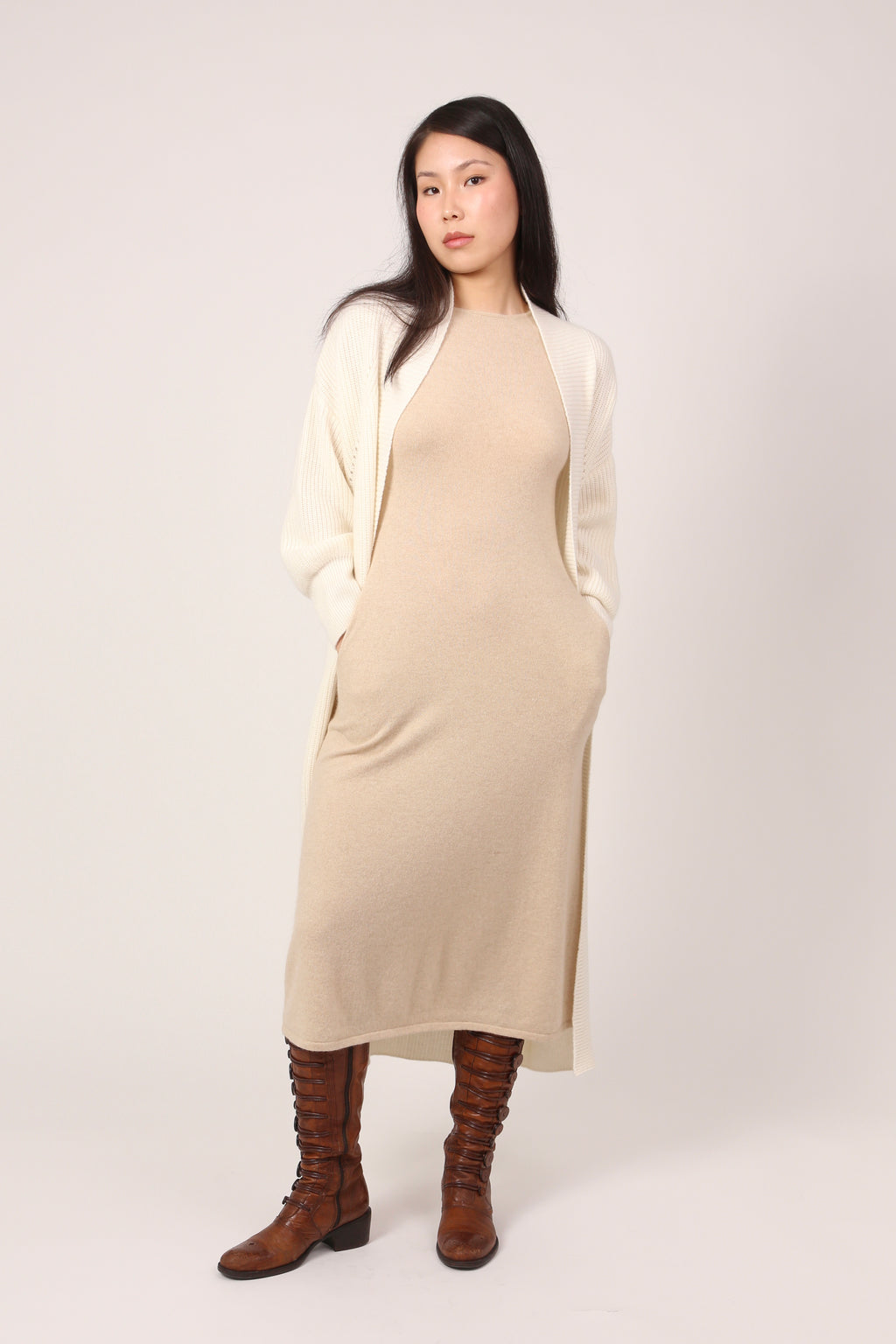 ribbed coat in cream