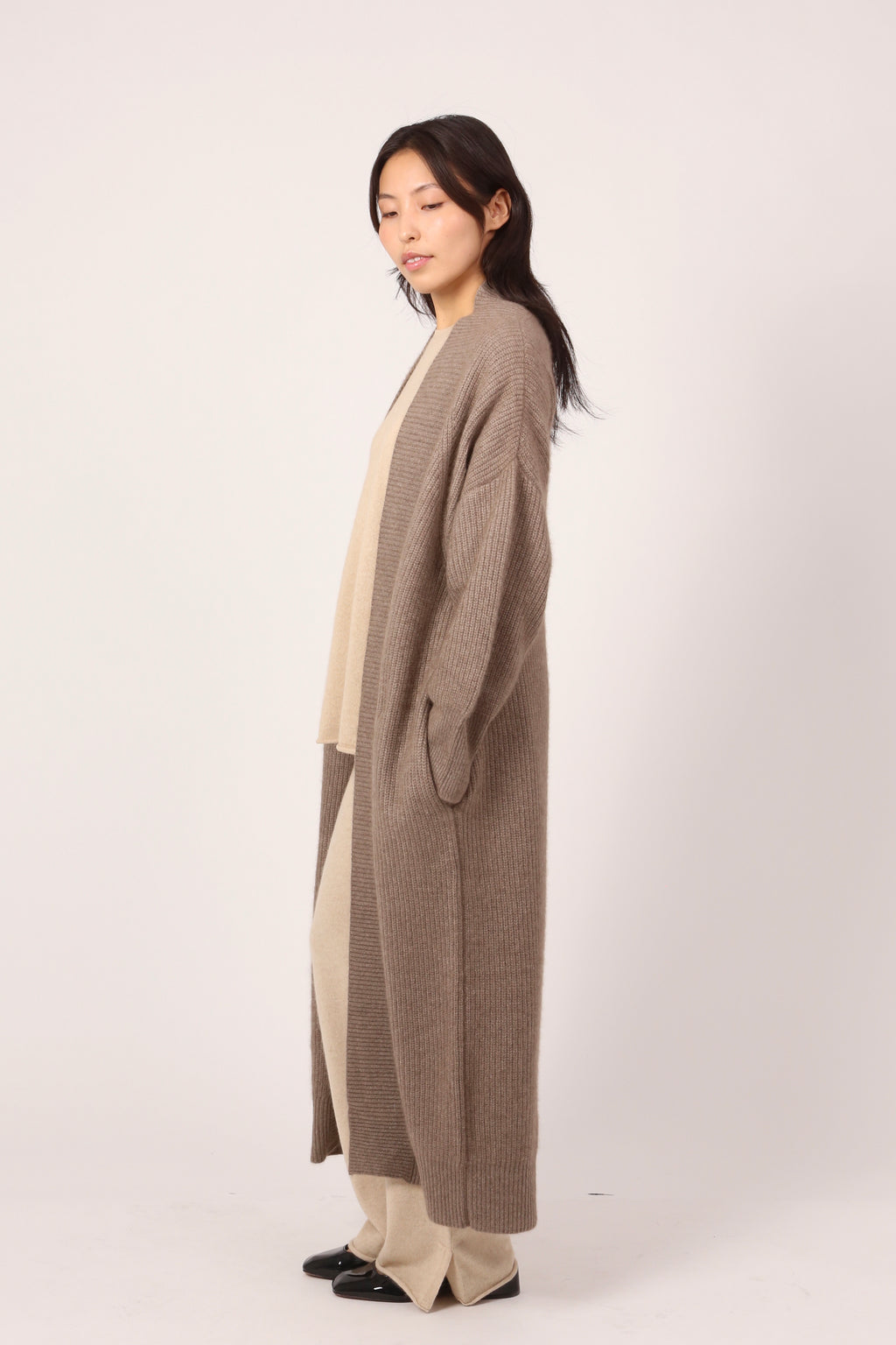 ribbed coat in natural brown