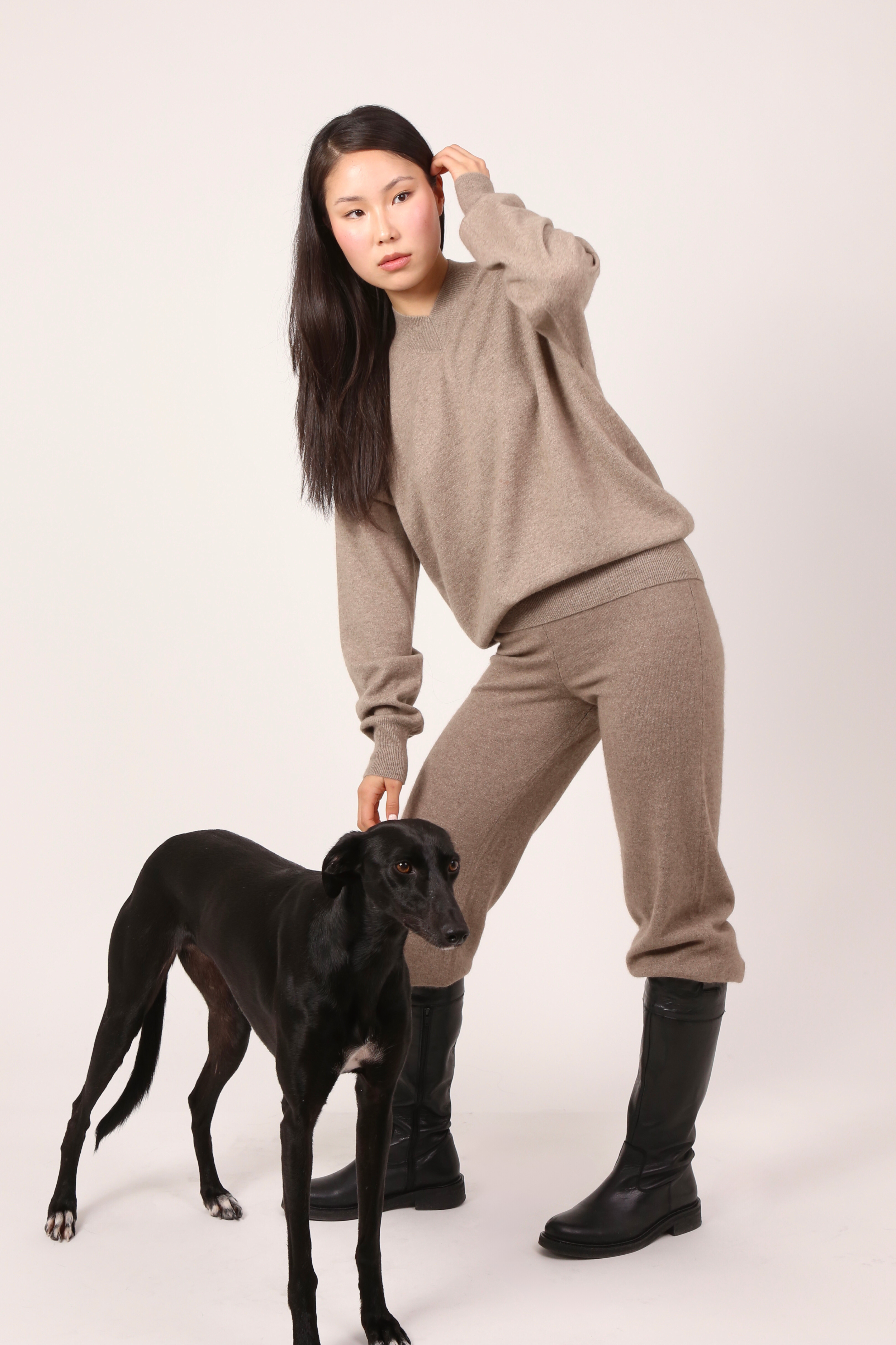 v-neck jumper in natural brown