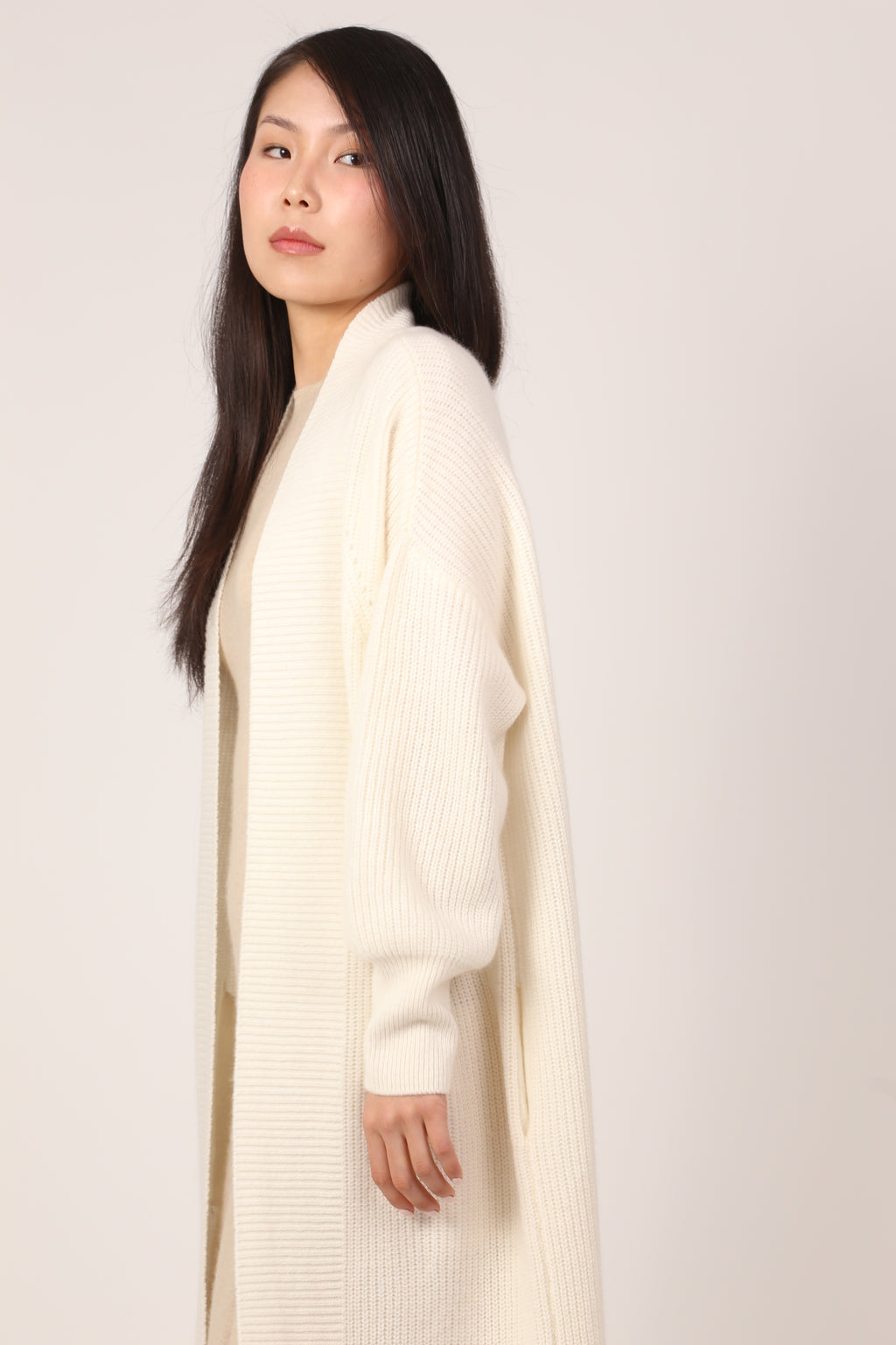 ribbed coat in cream