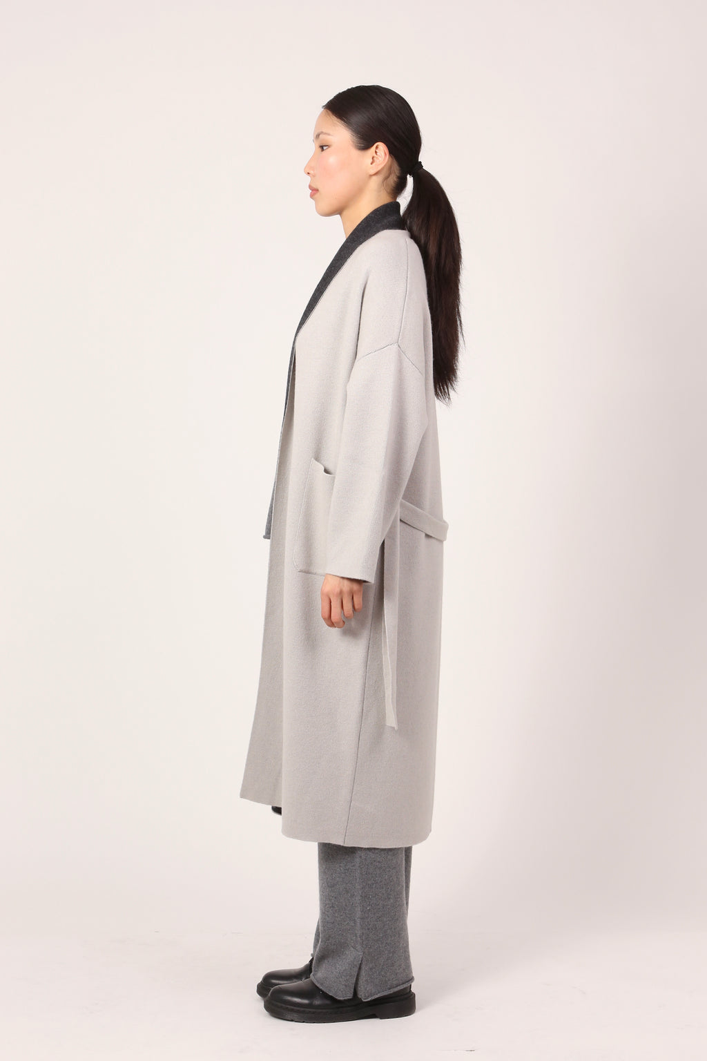 two-colour coat in clay grey & dark grey