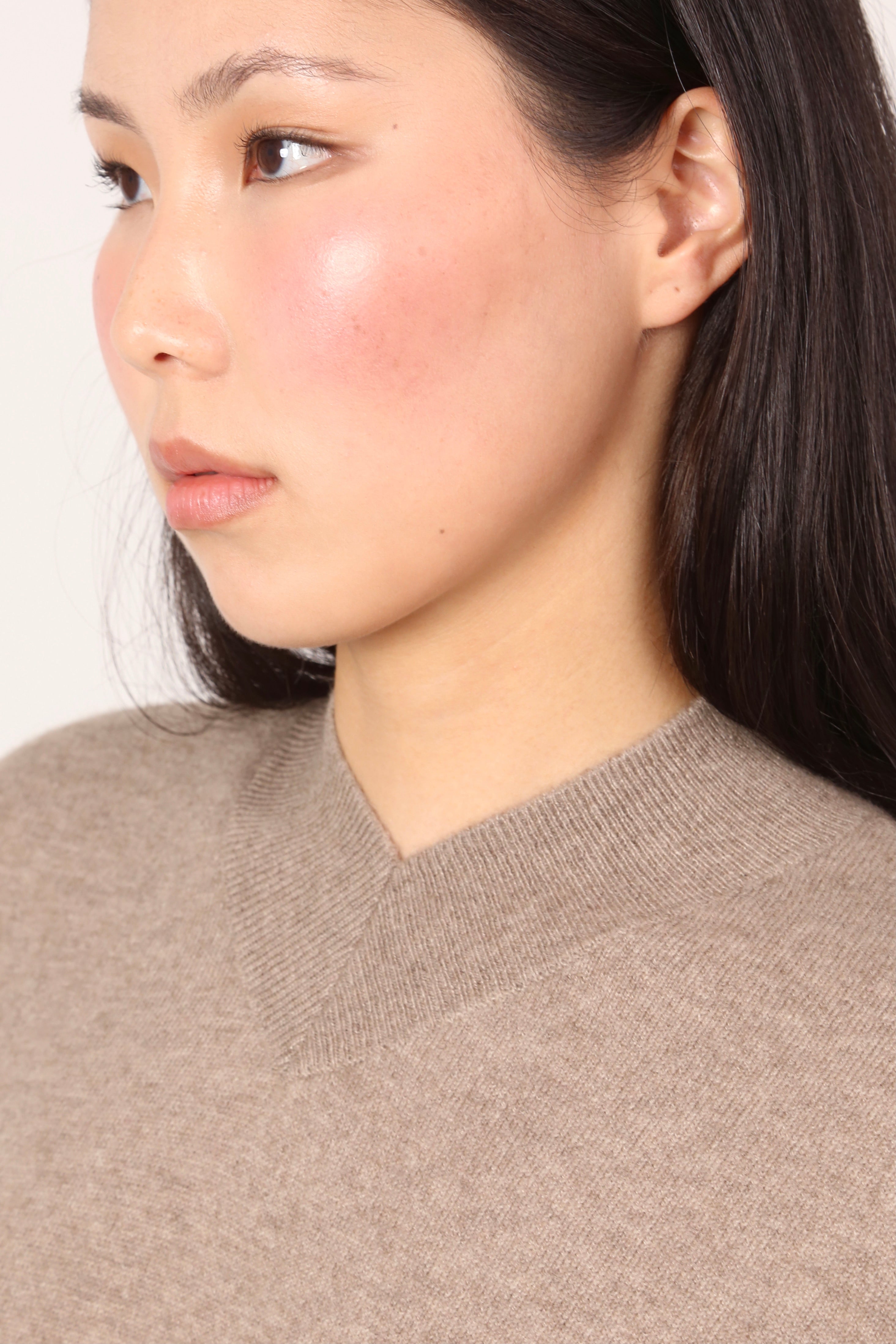 v-neck jumper in natural brown