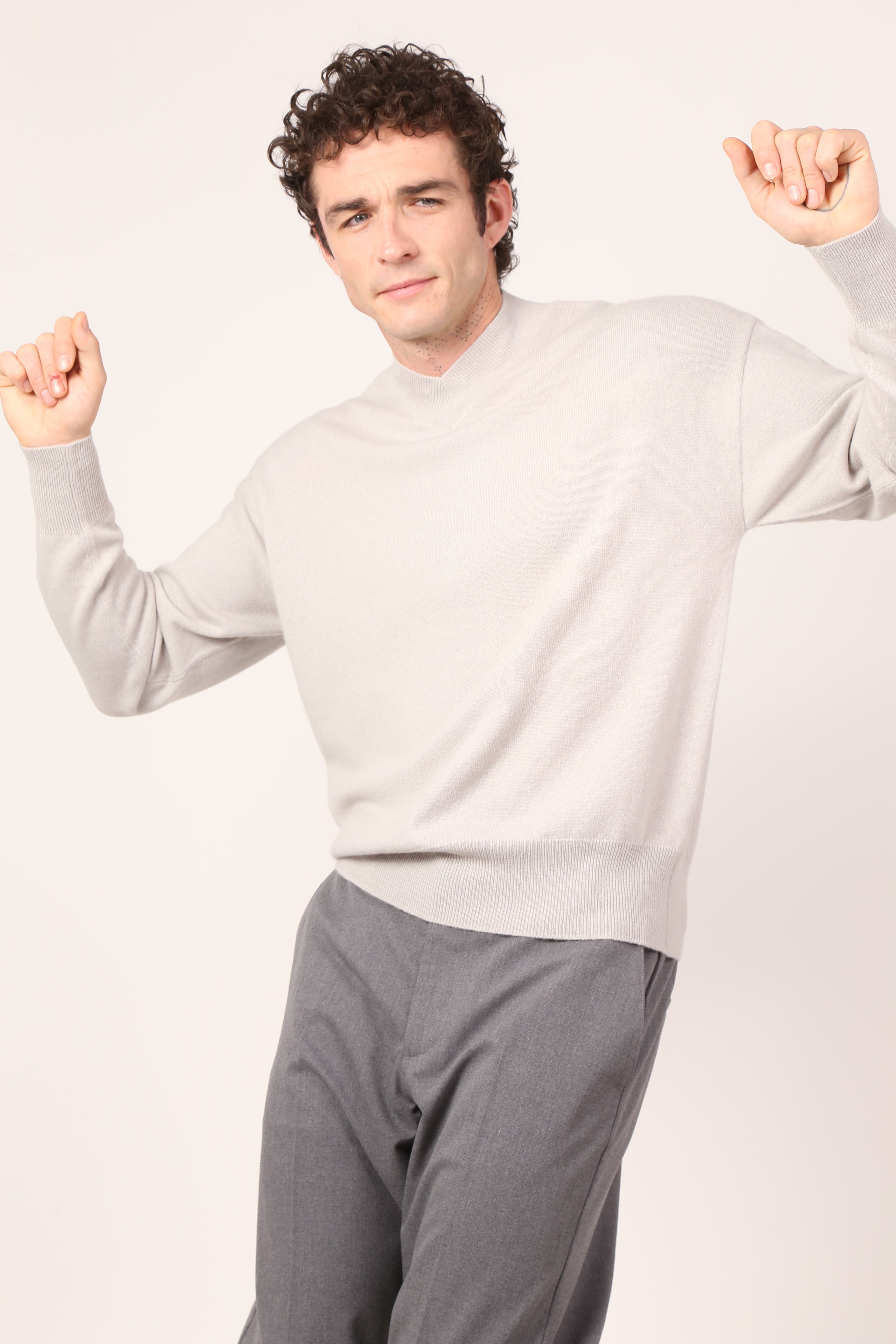 v-neck jumper in clay grey