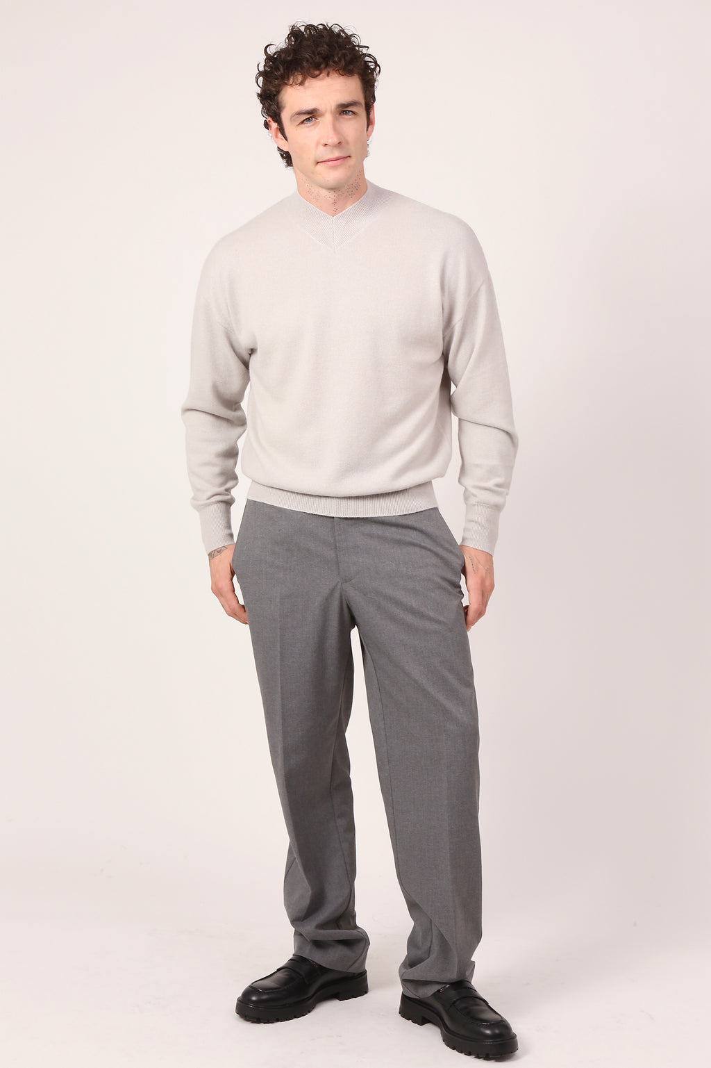 v-neck jumper in clay grey