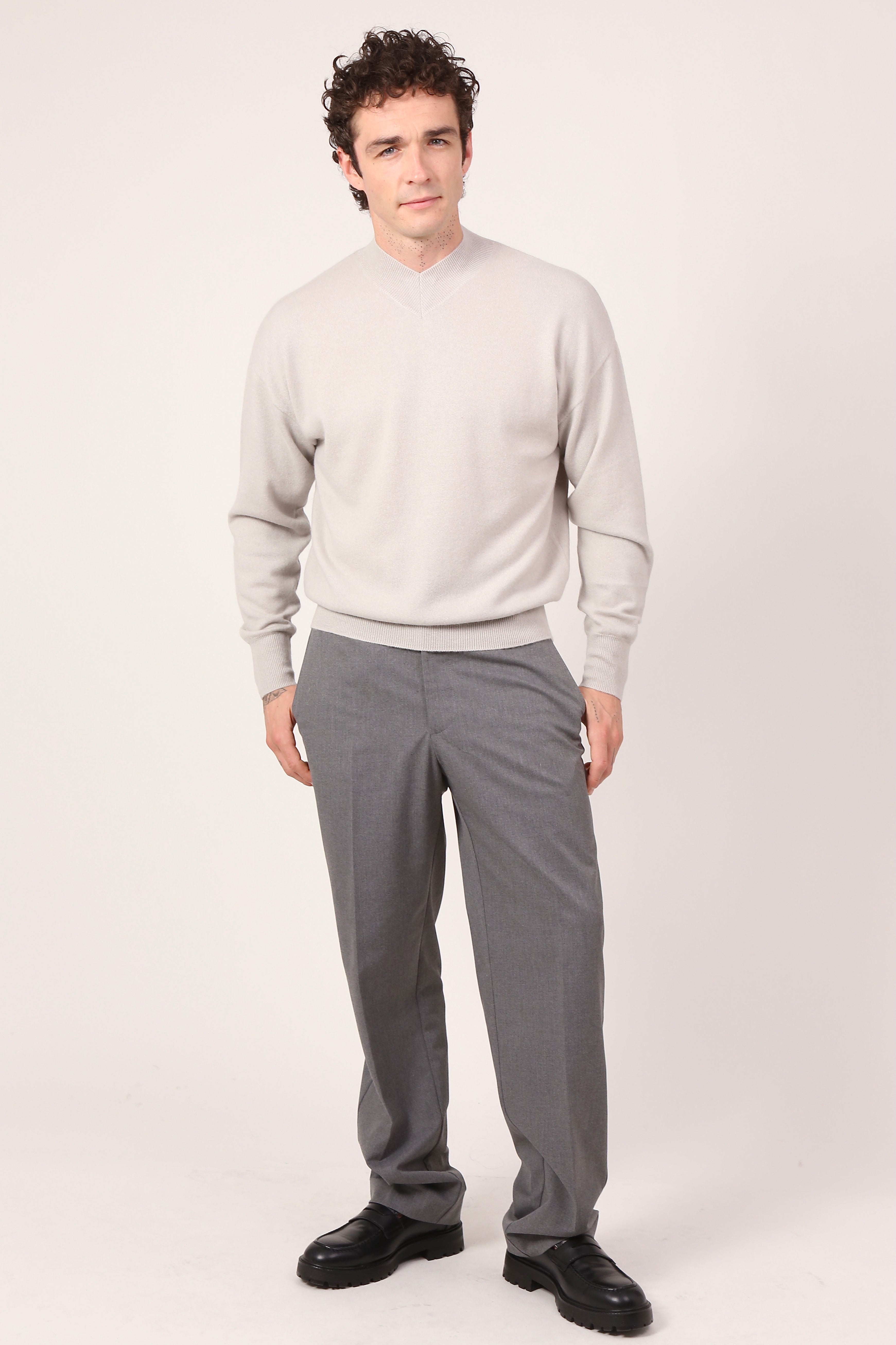 v-neck jumper in clay grey