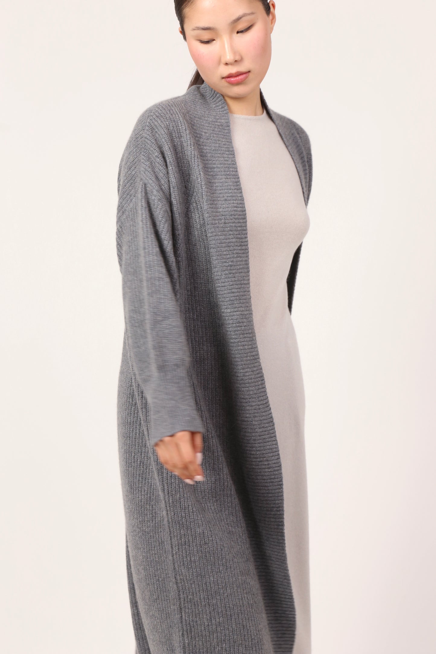 RIBBED COAT IN HEATHER GREY