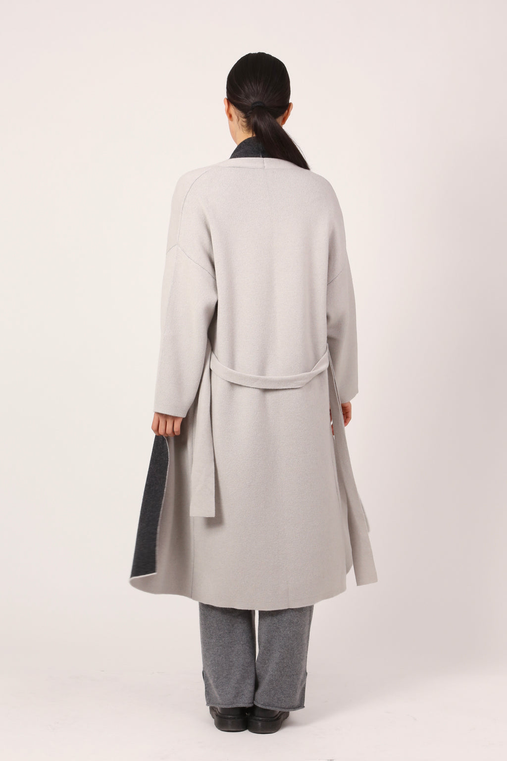 two-colour coat in clay grey & dark grey