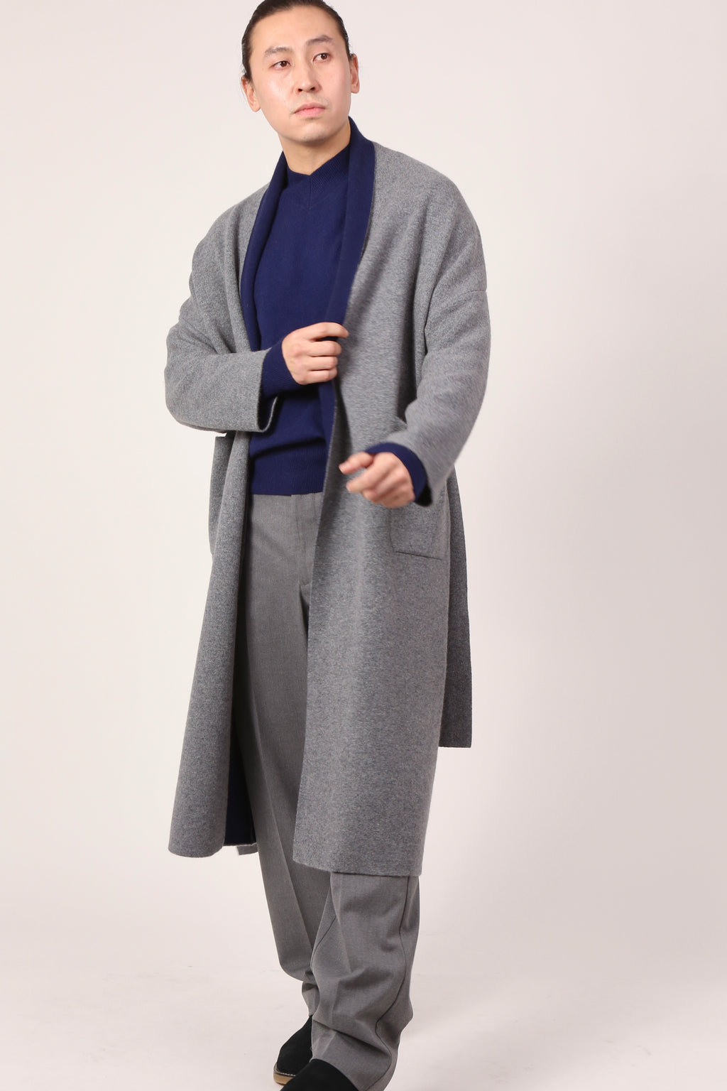 two-colour coat in grey & navy