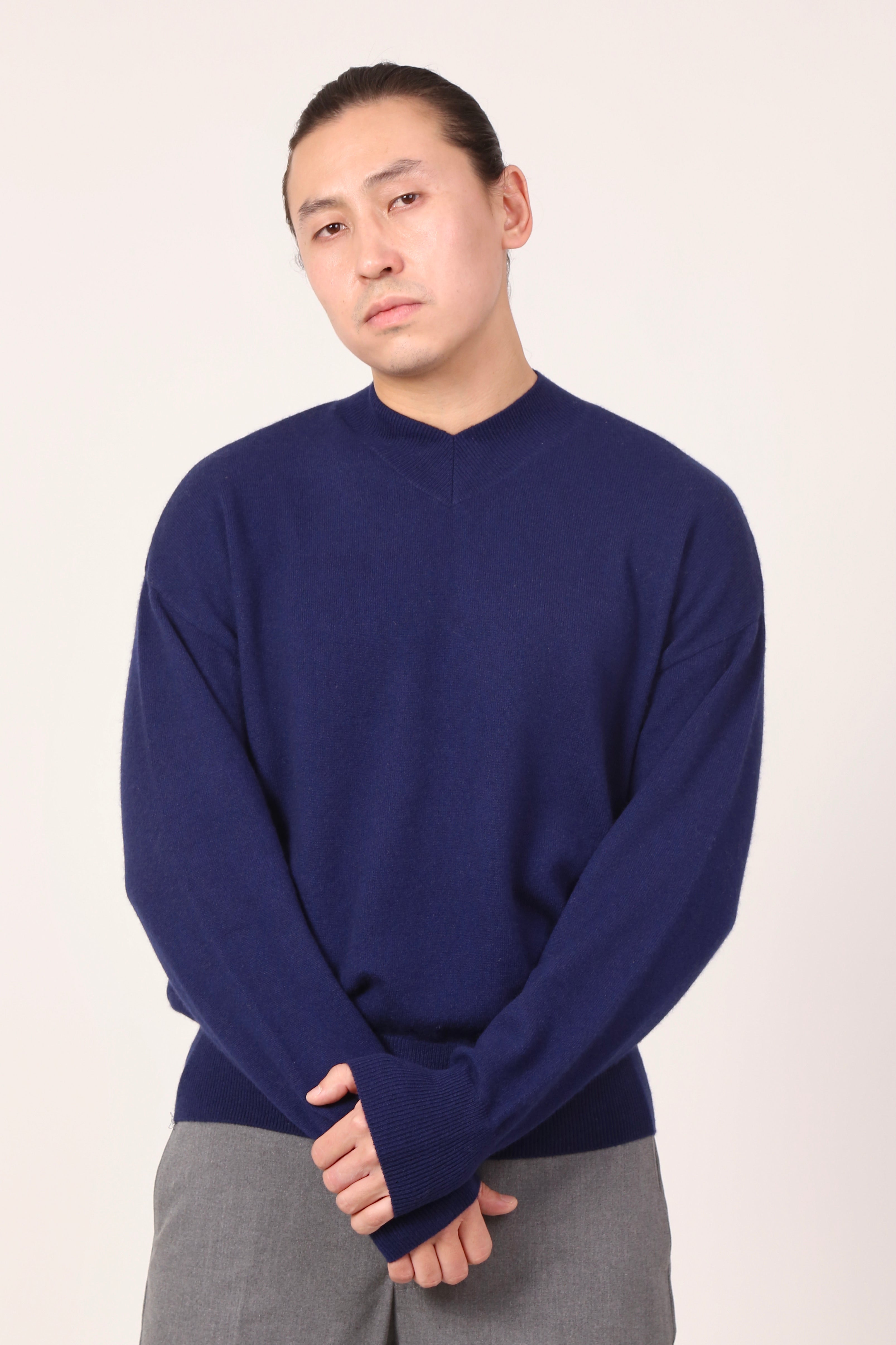 v-neck jumper in navy