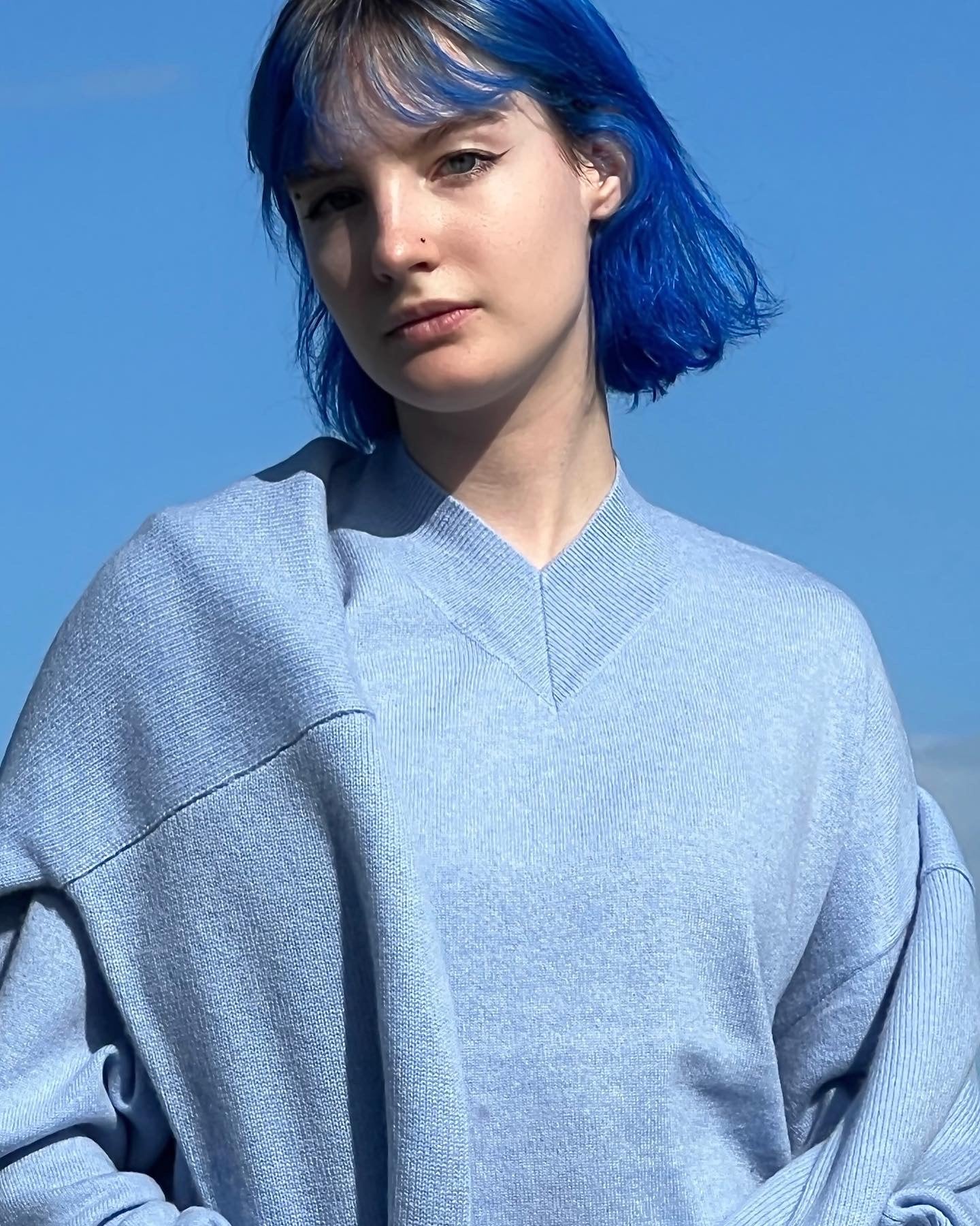 v-neck jumper in light blue