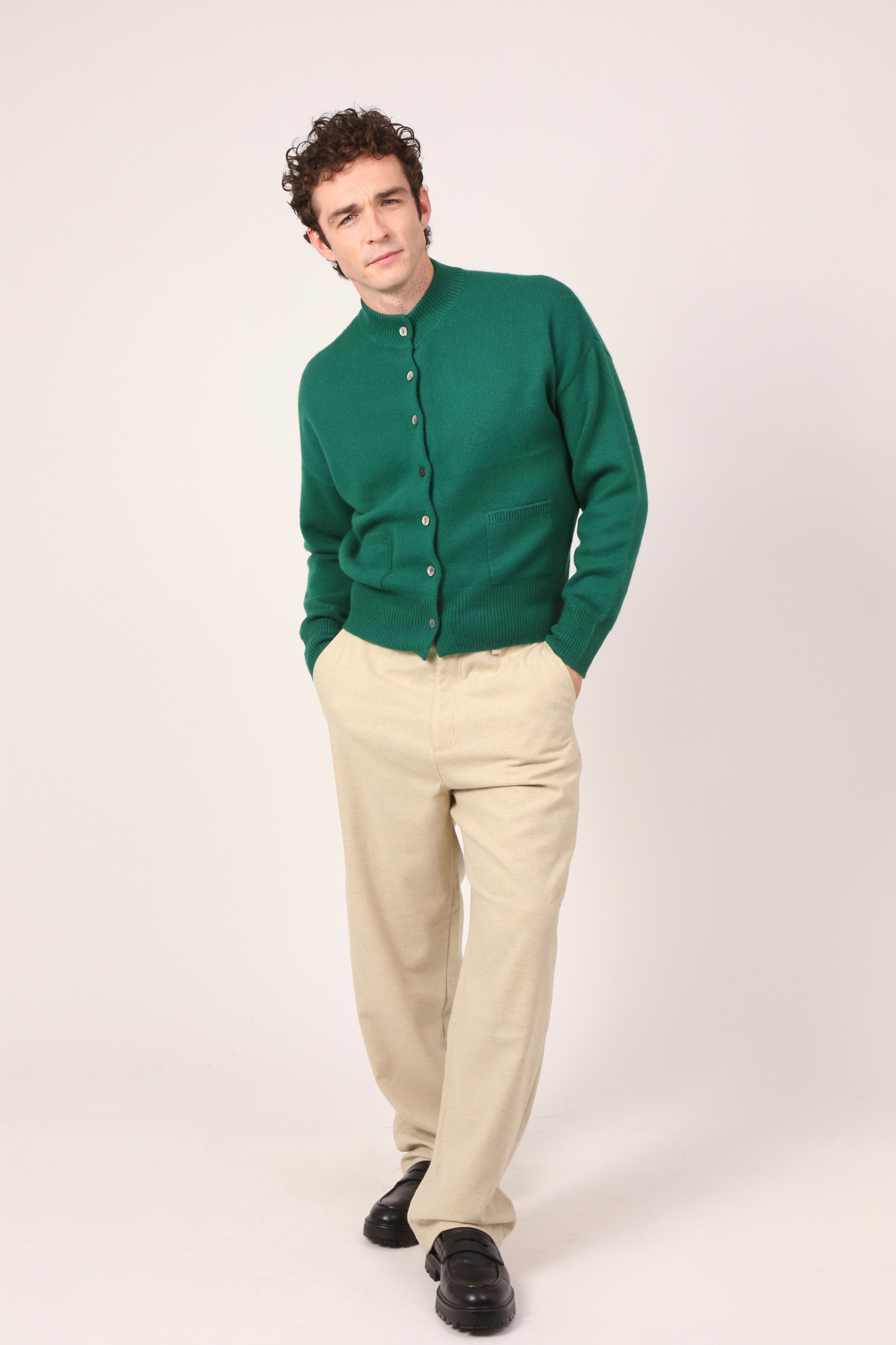 ね*ゆ様 Phlannel Linen Cotton Guernsy Cardi Everyday Cardi in Forest Green – Grá Cashmere